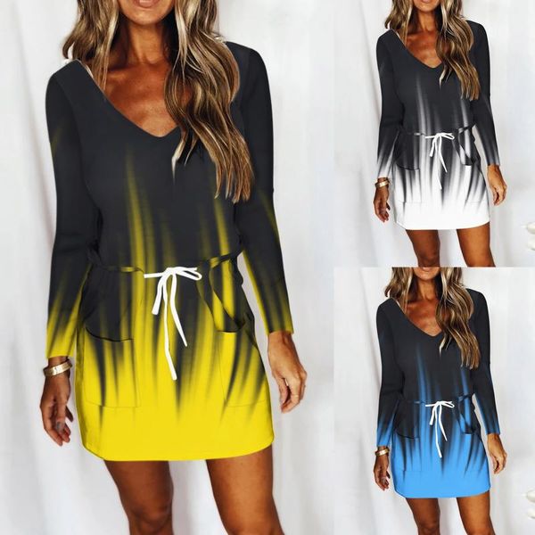 casual dresses women's european and american autumn long sleeve v-neck gradient prints waist drawstring mini streetwear dress vestido, Black;gray
casual dresses women's european and american autumn long sleeve v-neck gradient prints waist drawstring mini streetwear dress vestido, Black;gray