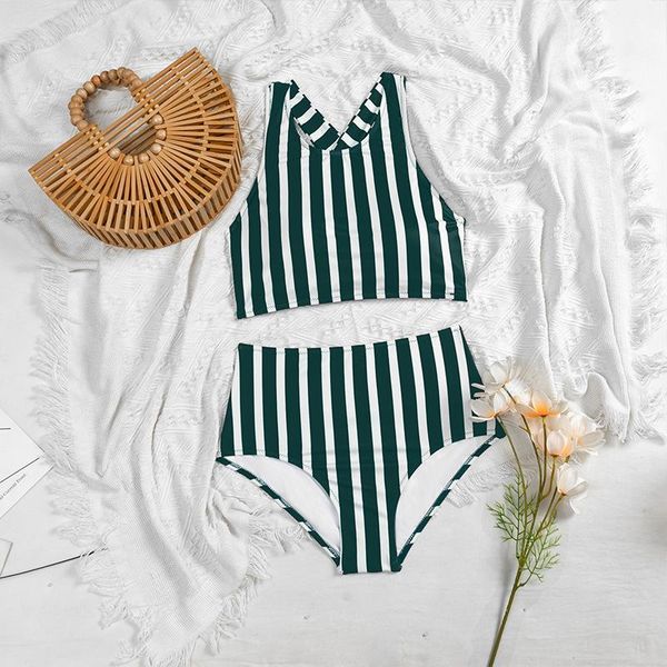 women's swimwear 2021 green striped bikini fashion lady split high waist swimsuit sw368, White;black
women's swimwear 2021 green striped bikini fashion lady split high waist swimsuit sw368, White;black