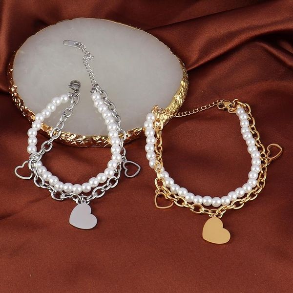 link, chain gold color charm heart pendant bracelets for women fashion multilayer stainless steel pearl beaded jewelry gift, Black
link, chain gold color charm heart pendant bracelets for women fashion multilayer stainless steel pearl beaded jewelry gift, Black