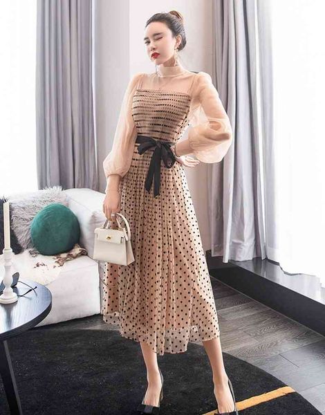 casual dresses fashion spring long lantern sleeve dress turtleneck women patchwork dot khaki mesh office party with belt 6w22, Black;gray
casual dresses fashion spring long lantern sleeve dress turtleneck women patchwork dot khaki mesh office party with belt 6w22, Black;gray