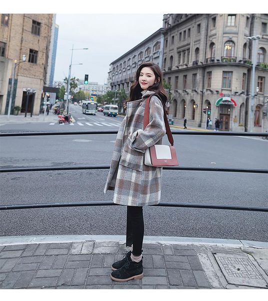 women's wool & blends fashion loose plaid single button women winter coat pockets coats and jackets turn-down collar cashmere, Black
women's wool & blends fashion loose plaid single button women winter coat pockets coats and jackets turn-down collar cashmere, Black