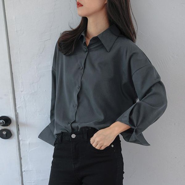 women's blouses & shirts retro gray 2021 spring summer long sleeve notch collar all-match blouse coat women loose casual fashion solid, White
women's blouses & shirts retro gray 2021 spring summer long sleeve notch collar all-match blouse coat women loose casual fashion solid, White