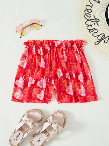 floral print mesh cover up shorts p2sq#, White;black