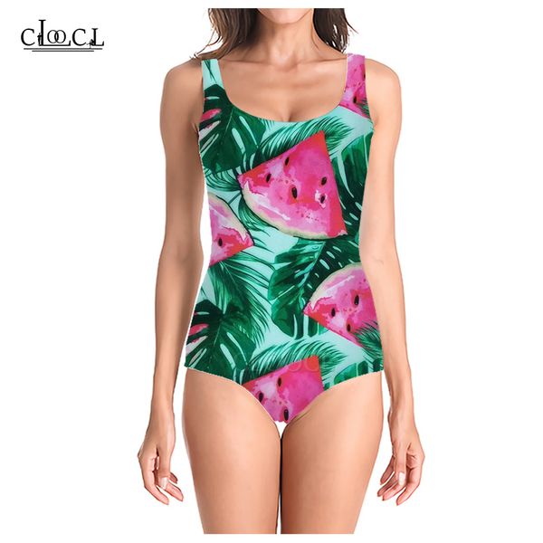 cloocl popular green leaf beach style 3d print summer sleeveless women swimsuit fashion casual swimsuits beach one piece swimwear, White;black