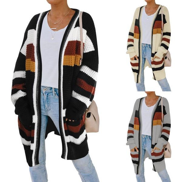 women's knits & tees women color block cardigan adults loose open front long sleeve knit outerwear with pockets spring and autumn, White 
women's knits & tees women color block cardigan adults loose open front long sleeve knit outerwear with pockets spring and autumn, White