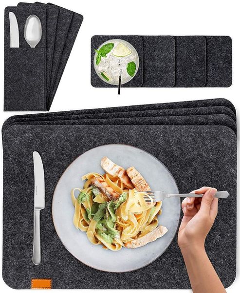 table runner set of 6 elegant felt place mats, anthracite, premium washable placemats, heat-resistant mat, mat
table runner set of 6 elegant felt place mats, anthracite, premium washable placemats, heat-resistant mat, mat
