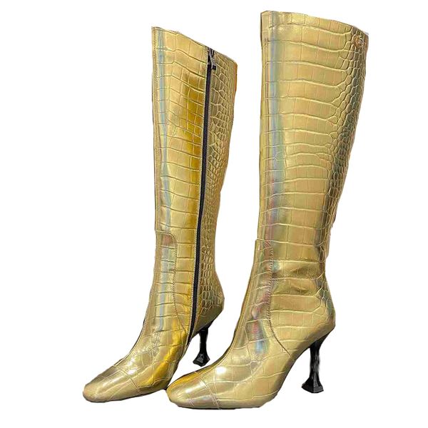 designer winter long boots fashion crocodile pattern women gold black stiletto high-heeled side zipper woman booties
designer winter long boots fashion crocodile pattern women gold black stiletto high-heeled side zipper woman booties
