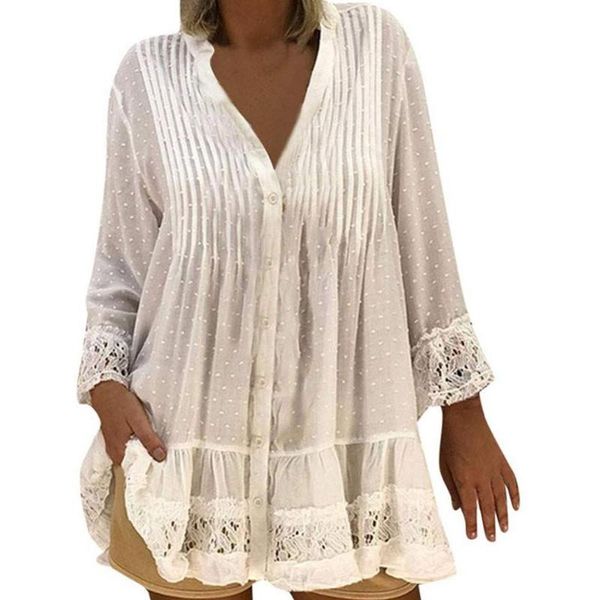 women's blouses & shirts fashion casual women autumn lace stitching pleated buttons loose plus size shirt blouse summer ladies clothing, White
women's blouses & shirts fashion casual women autumn lace stitching pleated buttons loose plus size shirt blouse summer ladies clothing, White