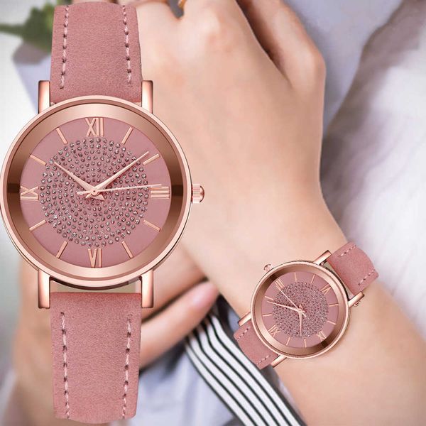 lady's watch sky star frosted leather strap women's, Slivery;brown