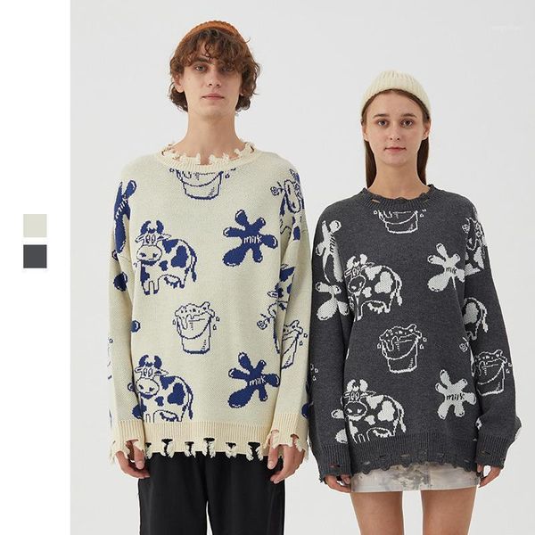 men's sweaters cool sweater tattered trend streetwear retro couple 2021 korean knit autumn winter, White;black
men's sweaters cool sweater tattered trend streetwear retro couple 2021 korean knit autumn winter, White;black