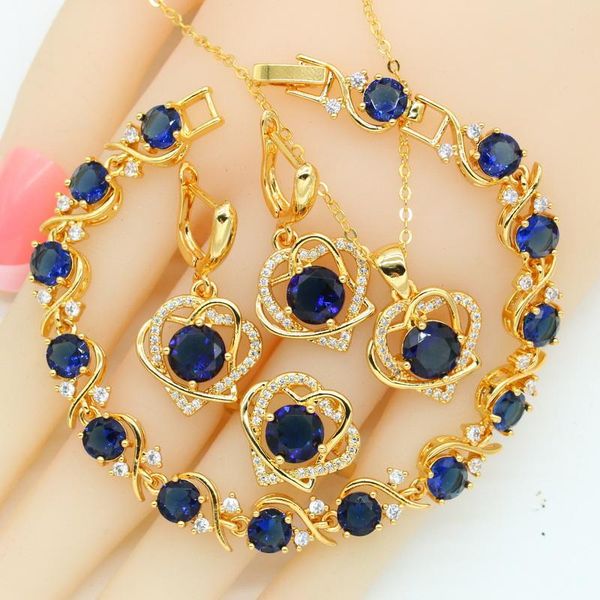 earrings & necklace heart blue semi-precious gold color jewelry sets for women party birthday pendant ring bracelet gift box, Silver
earrings & necklace heart blue semi-precious gold color jewelry sets for women party birthday pendant ring bracelet gift box, Silver