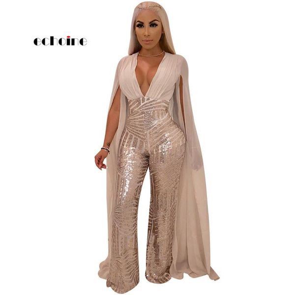 women's jumpsuits & rompers echoine women jumpsuit sequin patchwork cape sleeve deep v-neck slim long wide leg pant fashion evening clu, Black;white
women's jumpsuits & rompers echoine women jumpsuit sequin patchwork cape sleeve deep v-neck slim long wide leg pant fashion evening clu, Black;white