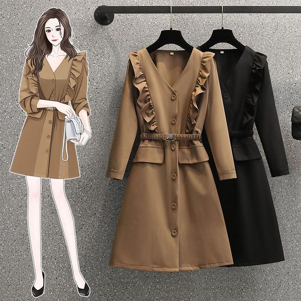 casual dresses 2021 autumn fat mm fashion v neck slim mid-length lace-up waist dress, Black;gray
casual dresses 2021 autumn fat mm fashion v neck slim mid-length lace-up waist dress, Black;gray