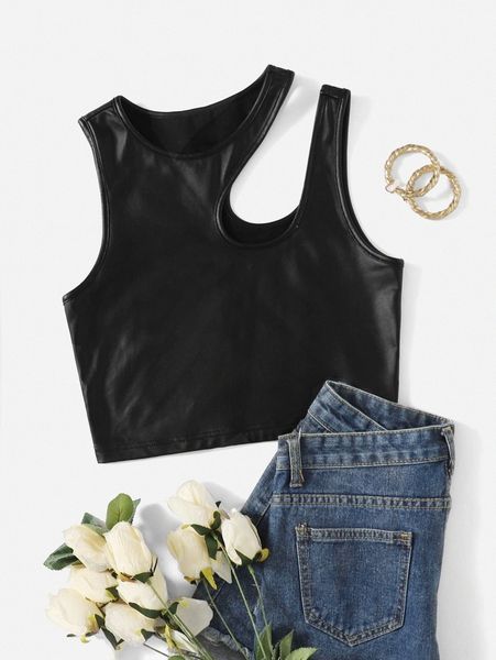 cut out crop tank b33d#, White
cut out crop tank b33d#, White