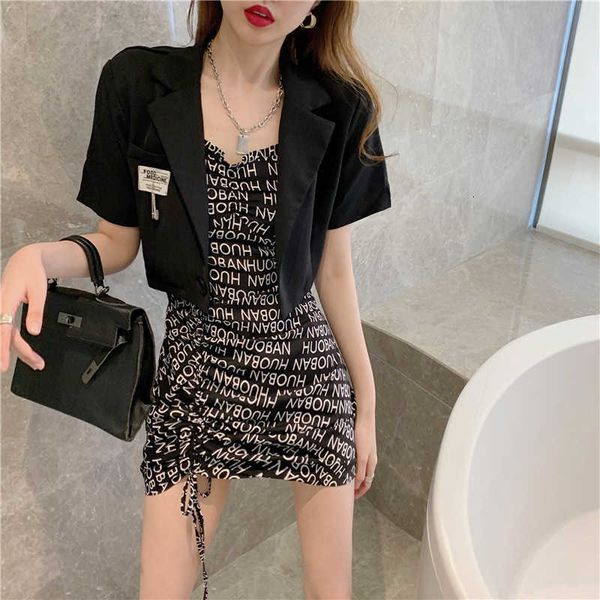 short et women's summer small 2021 temperament thin short sleeve black suit, Black;gray
short et women's summer small 2021 temperament thin short sleeve black suit, Black;gray