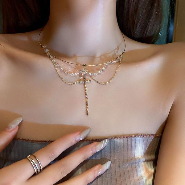 chains korean fashion simple personality necklace crystal diamond cross collar net red temperament design, Silver
chains korean fashion simple personality necklace crystal diamond cross collar net red temperament design, Silver