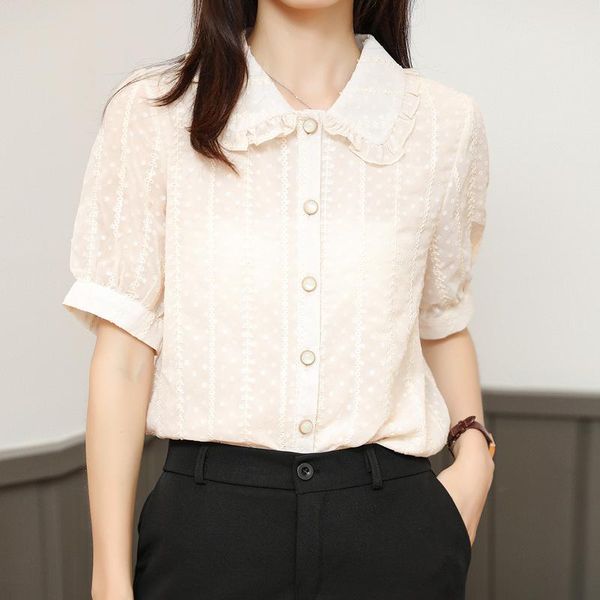 women's blouses & shirts button lace shirt 2021 blusas femininas elegante short sleeve casual flowers vintage women blouse 695c, White
women's blouses & shirts button lace shirt 2021 blusas femininas elegante short sleeve casual flowers vintage women blouse 695c, White