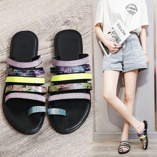 summer women slippers striped bling colorblock open toe reflective detail flat sandals outdoor beach slides ladies shoes female, Black
summer women slippers striped bling colorblock open toe reflective detail flat sandals outdoor beach slides ladies shoes female, Black