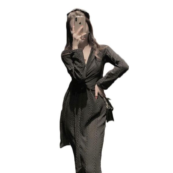 casual dresses wsyore women slim v-neck long-sleeve dress spring and autumn elegant black ol split knitted long female ns2788, Black;gray
casual dresses wsyore women slim v-neck long-sleeve dress spring and autumn elegant black ol split knitted long female ns2788, Black;gray