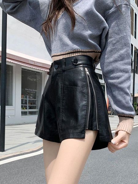 women's shorts 2021 autumn and winter side zipper a-line leather pants thin high-waisted black pu dk640, White;black
women's shorts 2021 autumn and winter side zipper a-line leather pants thin high-waisted black pu dk640, White;black