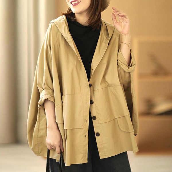 women's trench coats johnature women hooded cloak coat solid color pocket loose long sleeve 2021 autumn korean style casual clothes, Tan;black
women's trench coats johnature women hooded cloak coat solid color pocket loose long sleeve 2021 autumn korean style casual clothes, Tan;black