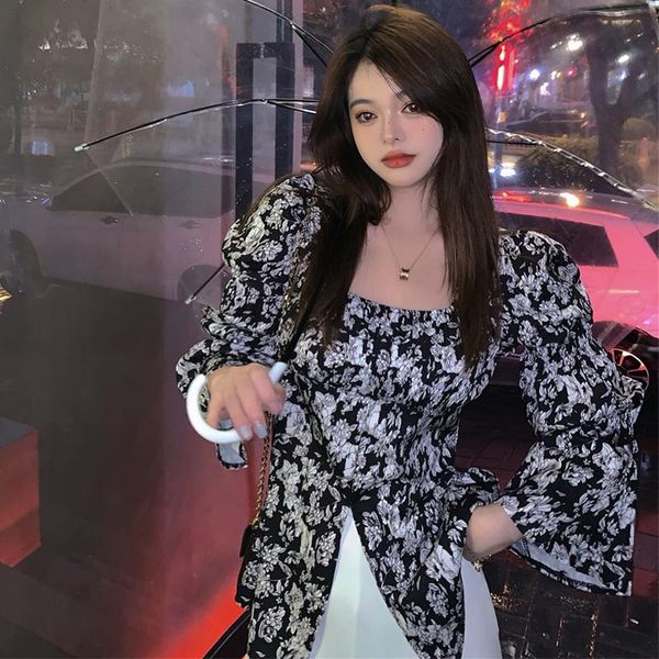 women's blouses & shirts vintage floral split fork bubble long sleeves chiffon clothing 2021 autumn korean style, White
women's blouses & shirts vintage floral split fork bubble long sleeves chiffon clothing 2021 autumn korean style, White