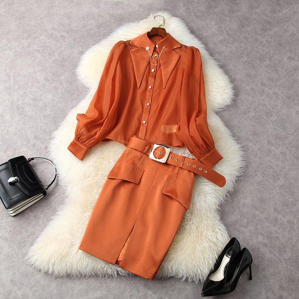 women designer organza designer lantern sleeve shirts + pencil skirt set spring summer 2021 orange two piece outfits, White
women designer organza designer lantern sleeve shirts + pencil skirt set spring summer 2021 orange two piece outfits, White