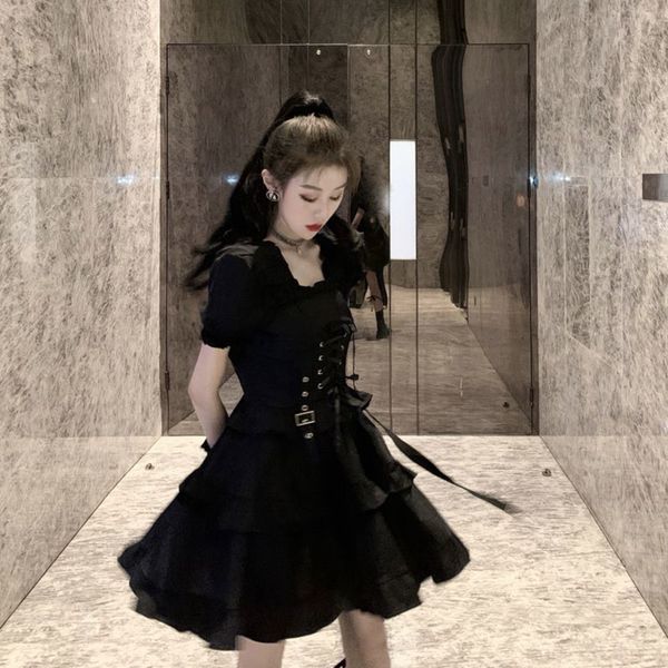 vintage harajuku japanese elegant dark black dresses 2020 summer sweet lace up slim square collar puff sleeve dress female c0304, Black;gray
vintage harajuku japanese elegant dark black dresses 2020 summer sweet lace up slim square collar puff sleeve dress female c0304, Black;gray