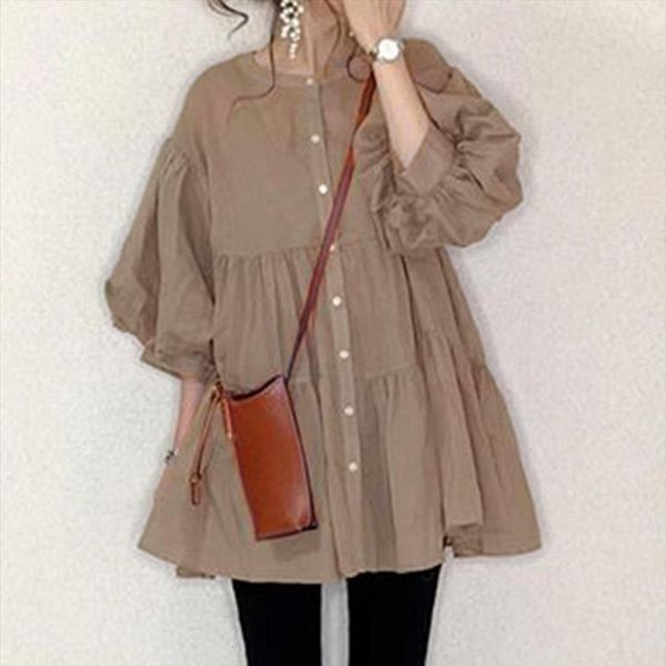 thin ruffles button up women shirts a line korea japanese style kawaii puff sleeve female oversized shirt dress, White
thin ruffles button up women shirts a line korea japanese style kawaii puff sleeve female oversized shirt dress, White