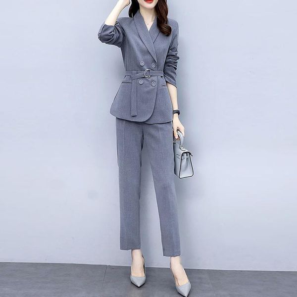 grey elegant blazer sets women double breasted casual blazer belt pencil pants lady 2 piece pant suits set spring autumn, White
grey elegant blazer sets women double breasted casual blazer belt pencil pants lady 2 piece pant suits set spring autumn, White