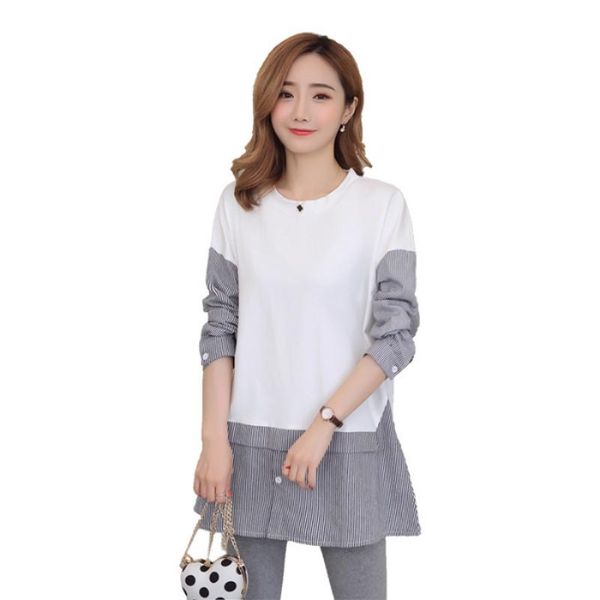 maternity dresses 2021 dress for pregnant women's spring and autumn clothes clothing striped long-sleeved loose gravida, White 
maternity dresses 2021 dress for pregnant women's spring and autumn clothes clothing striped long-sleeved loose gravida, White