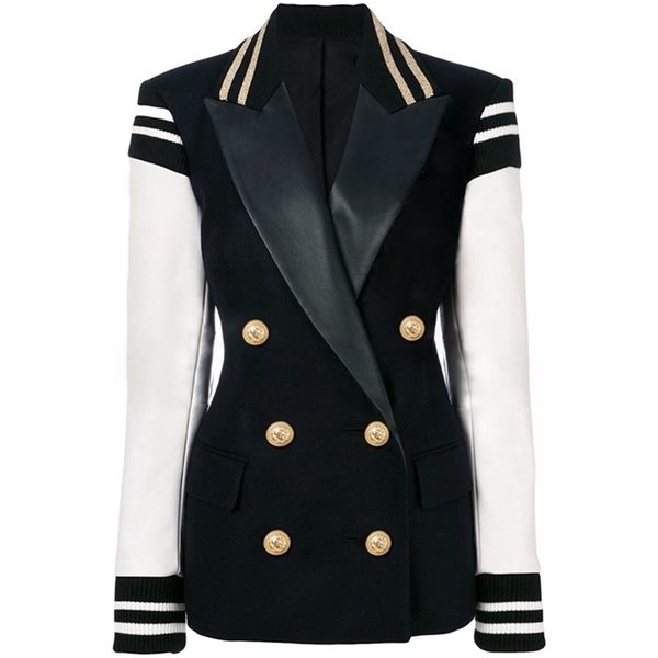 high street fashion stylish blazer varsity jacket women's leather sleeve patchwork lion buttons blazer 211022, White;black
high street fashion stylish blazer varsity jacket women's leather sleeve patchwork lion buttons blazer 211022, White;black