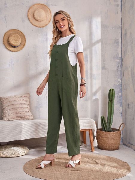 emery rose dual pocket single breasted overalls p9m8#, White