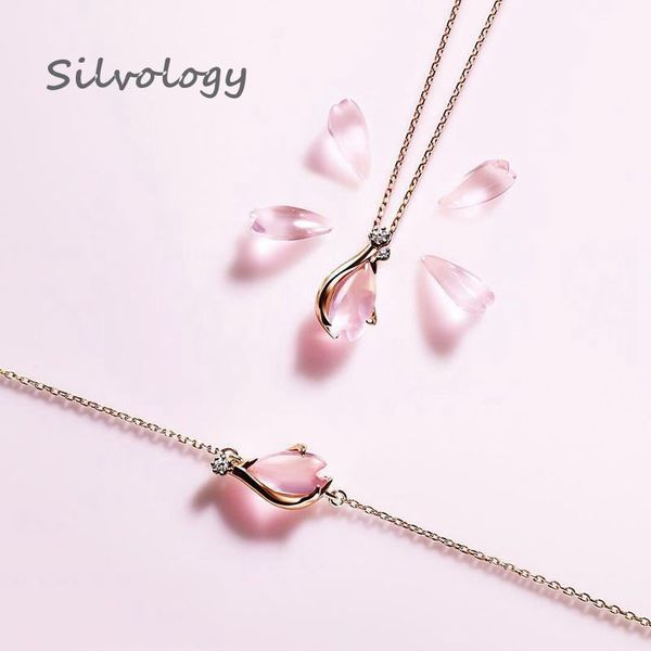 silvology 925 sterling silver cherry blossoms natural rose quartz pendant necklace rose glod romantic necklace female jewelry q0531
silvology 925 sterling silver cherry blossoms natural rose quartz pendant necklace rose glod romantic necklace female jewelry q0531