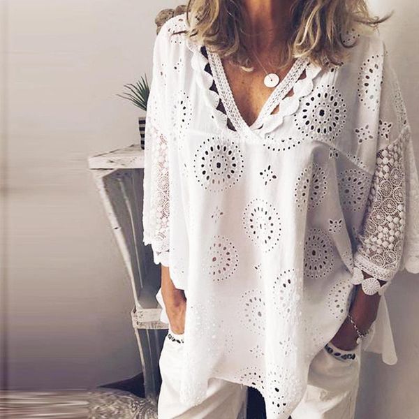 women's blouses & shirts women half sleeve cotton linen 2021 summer hollow out lace patchwork vestidos de verano, White
women's blouses & shirts women half sleeve cotton linen 2021 summer hollow out lace patchwork vestidos de verano, White