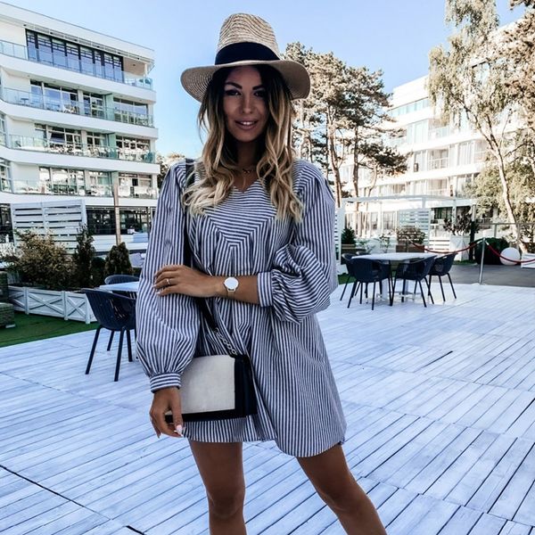2021 new autumn women's striped shirt winter flare sleeve female a-line party holiday muqp, Black;gray
2021 new autumn women's striped shirt winter flare sleeve female a-line party holiday muqp, Black;gray