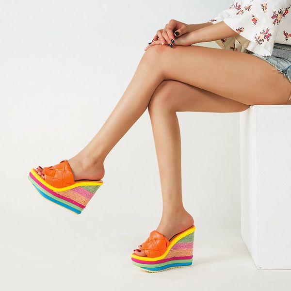 dress shoes 2021 summer platform wedge sandals for women's with weave rainbow color fish mouth high heels, Black
dress shoes 2021 summer platform wedge sandals for women's with weave rainbow color fish mouth high heels, Black