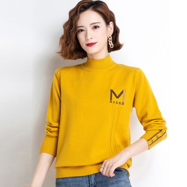 new solid half neck woman's knit sweater autumn casual long sleeve ladies jumpers with buttons letter plus size female pullover 2021 hy, White;black
new solid half neck woman's knit sweater autumn casual long sleeve ladies jumpers with buttons letter plus size female pullover 2021 hy, White;black