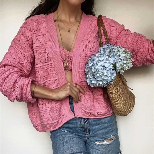 women's knits & tees woman sweet pink loose knitted cardigan 2021 spring casual female solid knit hollow out outwear ladies cute oversi, White
women's knits & tees woman sweet pink loose knitted cardigan 2021 spring casual female solid knit hollow out outwear ladies cute oversi, White