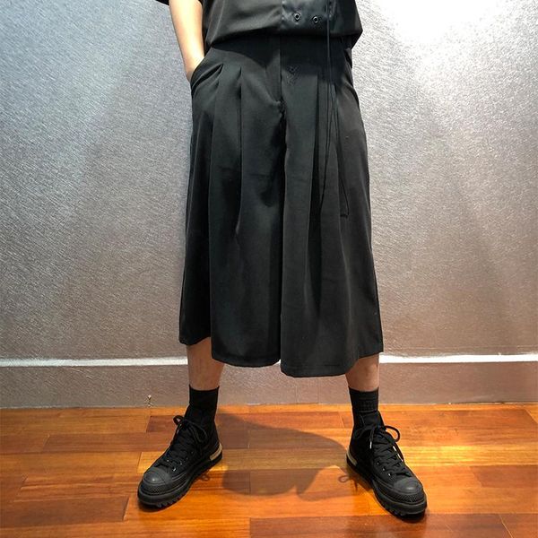 men's pants casual wide leg style dark trend solid color summer fashion personalized capri straight skirt, Black
men's pants casual wide leg style dark trend solid color summer fashion personalized capri straight skirt, Black