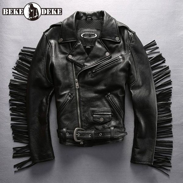 men's leather & faux punk style tassel 100% real cowhide jacket men luxury lapel zipper biker motorcycle short coat party casual outerw, Black
men's leather & faux punk style tassel 100% real cowhide jacket men luxury lapel zipper biker motorcycle short coat party casual outerw, Black