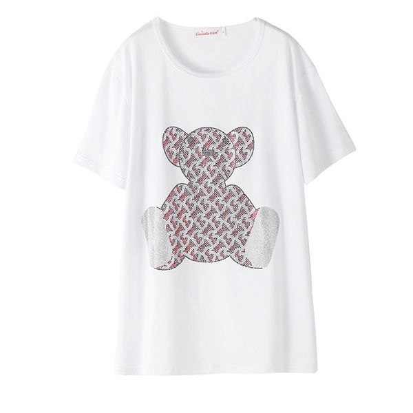 women plus size drilling t-shirts clothes fashion cartoon diamonds t shirts loose white tshirt korean tees t246 210315
women plus size drilling t-shirts clothes fashion cartoon diamonds t shirts loose white tshirt korean tees t246 210315