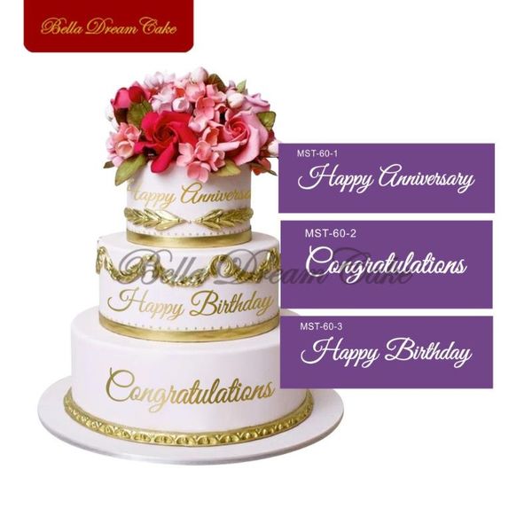 baking moulds happy birthday/anniversary/congratulation relaxed words mesh stencils frabic party cake stencil decorating tool bakeware
baking moulds happy birthday/anniversary/congratulation relaxed words mesh stencils frabic party cake stencil decorating tool bakeware