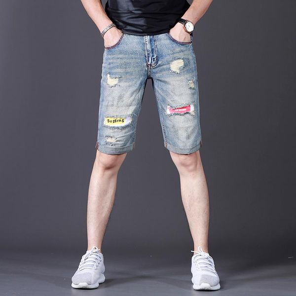 men's shorts summer blue short jeans fashion casual ripped patch straight denim male streetwear clothes, White;black
men's shorts summer blue short jeans fashion casual ripped patch straight denim male streetwear clothes, White;black