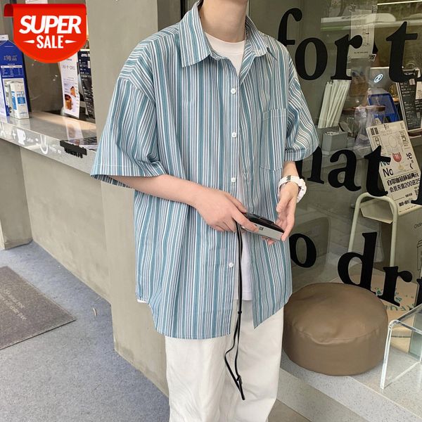 hong kong style trend retro color striped short-sleeved shirt men's cotton loose five-point sleeve #x42n, White;black
hong kong style trend retro color striped short-sleeved shirt men's cotton loose five-point sleeve #x42n, White;black