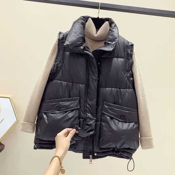 autumn winter bright face down cotton vest women's short loose waistcoat coat fashion, White 
autumn winter bright face down cotton vest women's short loose waistcoat coat fashion, White