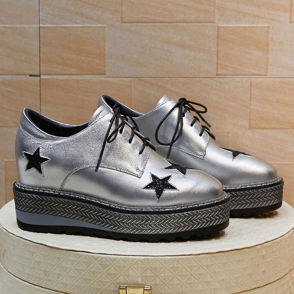 plus size 34-42 womens genuine leather lace-up platform flats oxfords leisure brogues shoes pentagram sequin punk spring shoesdress shoes, Black
plus size 34-42 womens genuine leather lace-up platform flats oxfords leisure brogues shoes pentagram sequin punk spring shoesdress shoes, Black