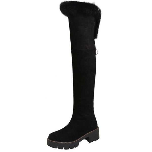boots suede leather over the knee high women's winter snow shoes casual low heels non-slip plus fur warm shoe female, Black
boots suede leather over the knee high women's winter snow shoes casual low heels non-slip plus fur warm shoe female, Black