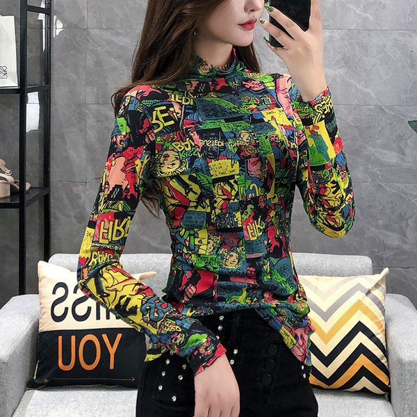 2021 new fall winter european style t shirt fashion turtleneck vintage cartoon print mesh women ropa mujer all match tees t08702l hyv3, White
2021 new fall winter european style t shirt fashion turtleneck vintage cartoon print mesh women ropa mujer all match tees t08702l hyv3, White