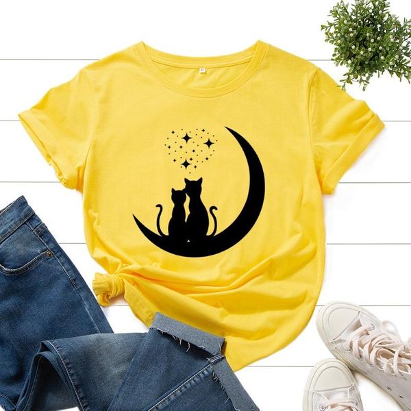 women's t-shirt summer women short sleeve casual moon cat print female graphic fashion t shirt ladies regular streetwear o-neck tee, White
women's t-shirt summer women short sleeve casual moon cat print female graphic fashion t shirt ladies regular streetwear o-neck tee, White